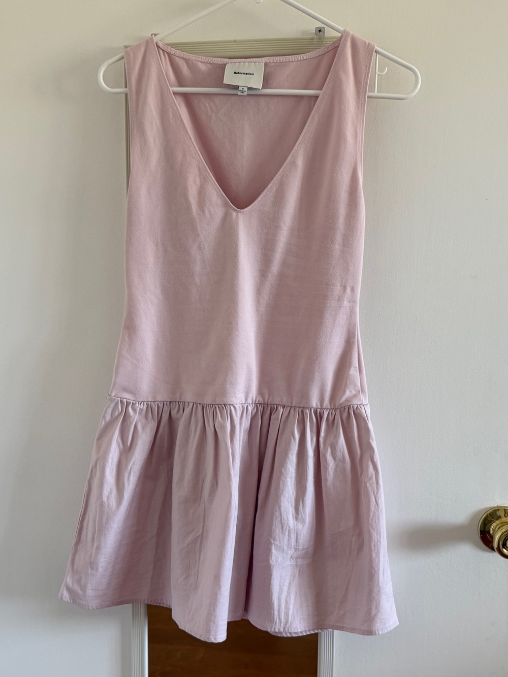 Reformation Pale Pink V-Neck Drop Waist Mini Dress